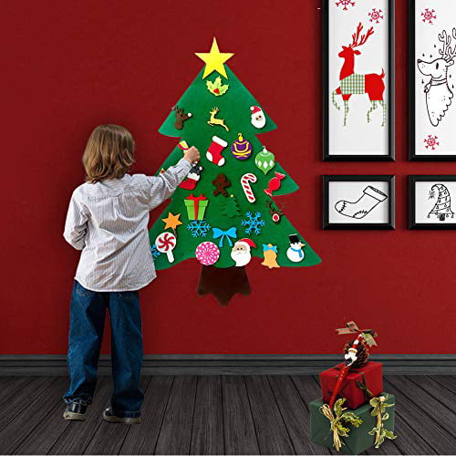 LAMPTOP 45Pcs 4FT Felt Christmas Tree for Kids DIY Christmas Ornaments Set with Merry Christmas Felt Banner Wall Decor Xmas Gift for Toddlers Christmas New Year Hoom Door Decorations 